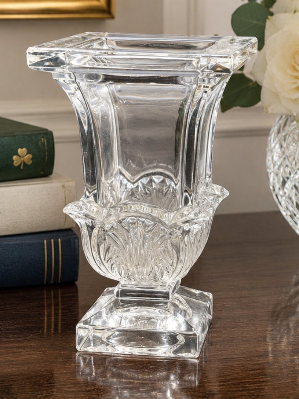 Vintage Shannon Crystal Ireland Art Deco Style Vase Clear Pedestal Vase 7"